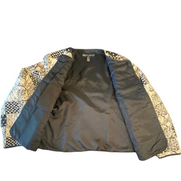 Vintage Silkland Quilted Patchwork Jacket Black Cream Floral Geometric XL - Picture 3 of 6